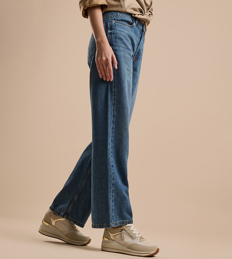 Faded Baggy Jeans with Button Closure