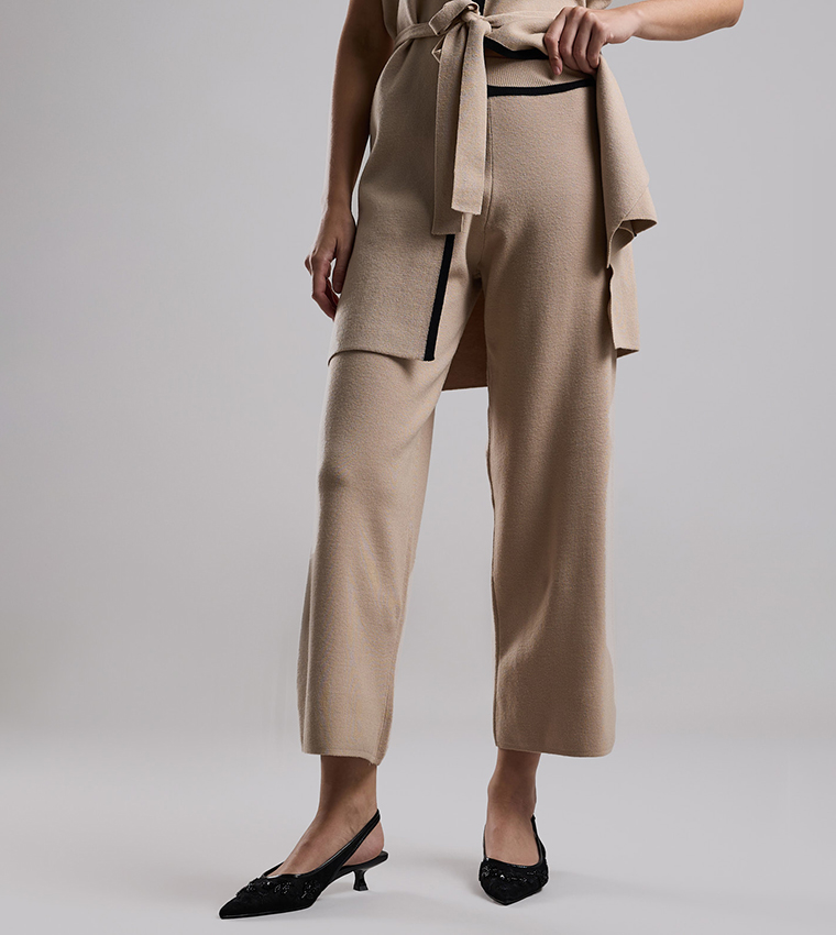 Textured Wide Leg Pants with Elastic Waist