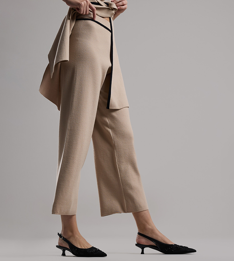 Textured Wide Leg Pants with Elastic Waist