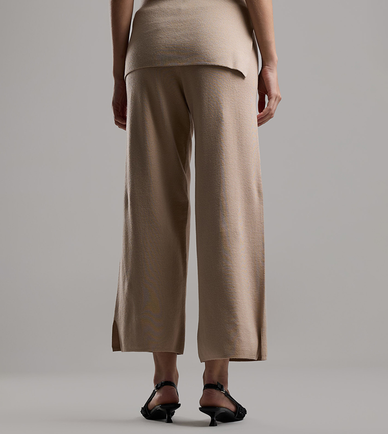 Textured Wide Leg Pants with Elastic Waist