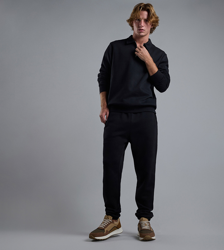 Solid Sweatshirt with Shirt Collar and Long Sleeves