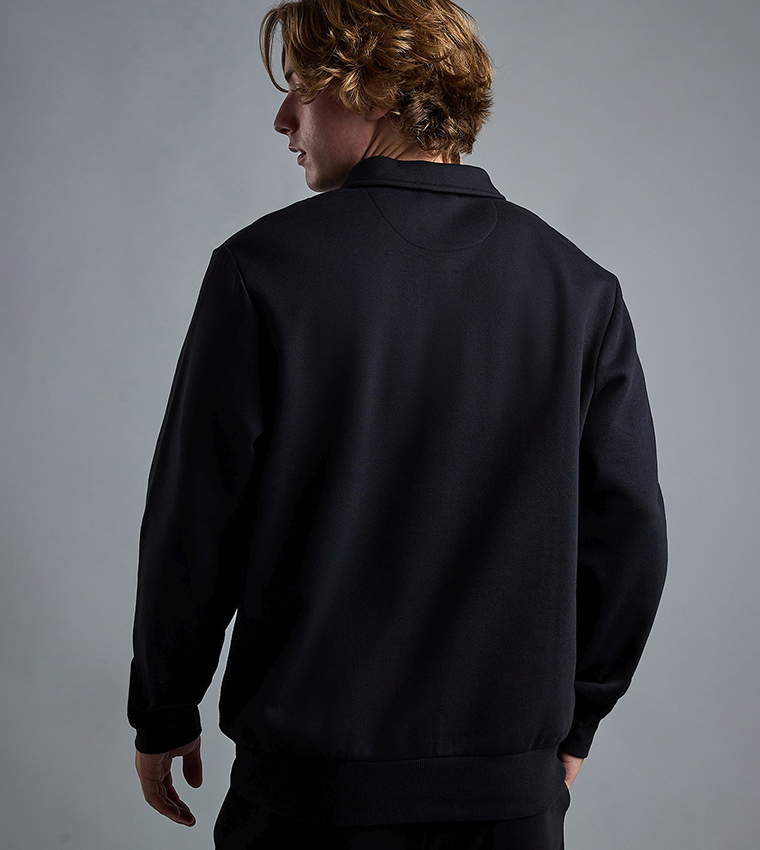Solid Sweatshirt with Shirt Collar and Long Sleeves