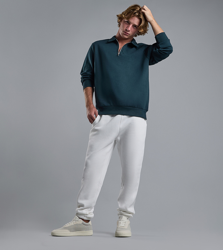 Solid Sweatshirt with Shirt Collar and Long Sleeves