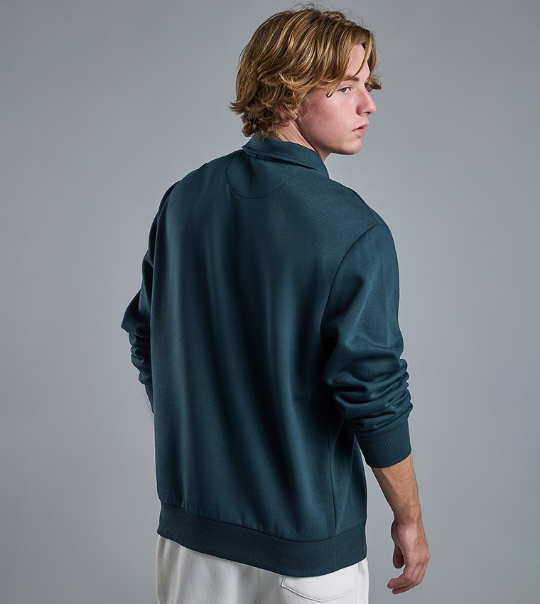 Solid Sweatshirt with Shirt Collar and Long Sleeves