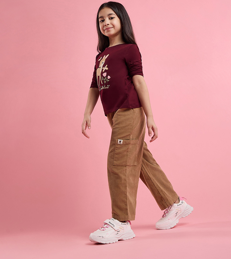 Textured Loose Fit Pants with Elastic Waist