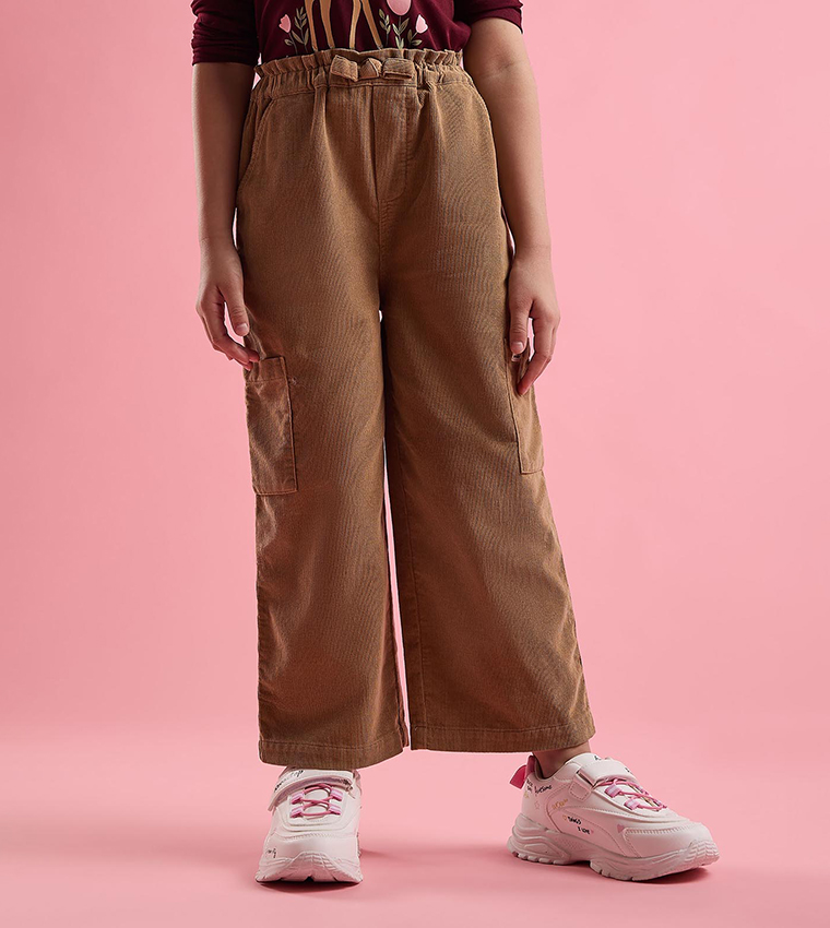 Textured Loose Fit Pants with Elastic Waist
