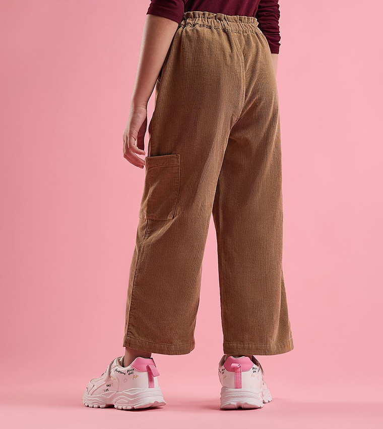 Textured Loose Fit Pants with Elastic Waist