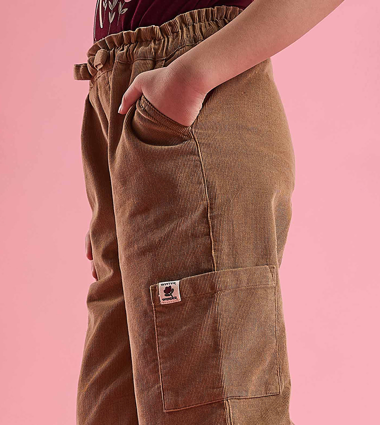 Textured Loose Fit Pants with Elastic Waist