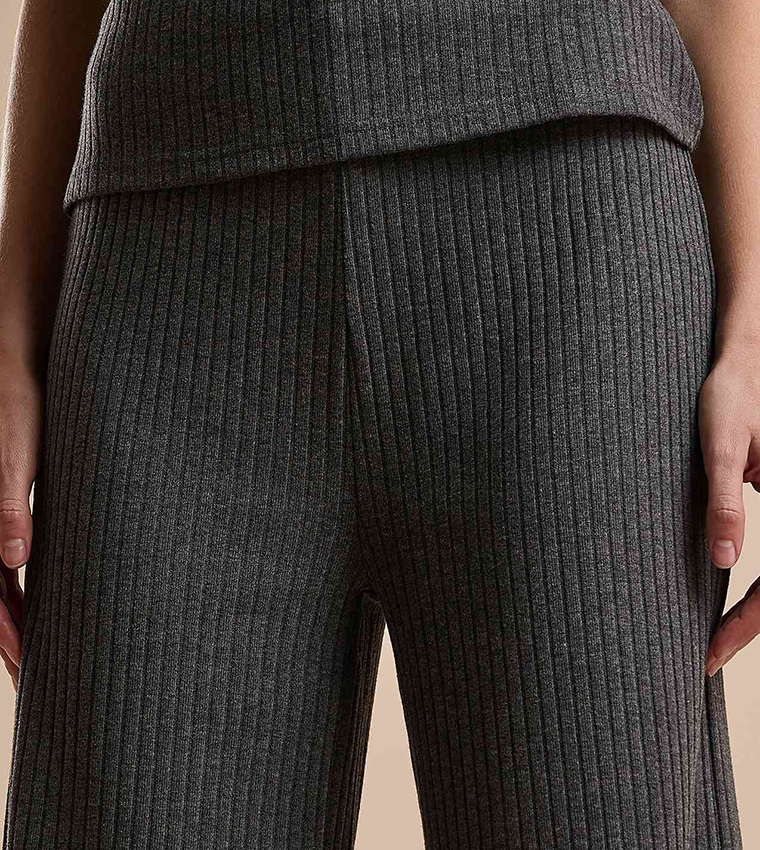 Ribbed Wide Leg Pants with Elastic Waist