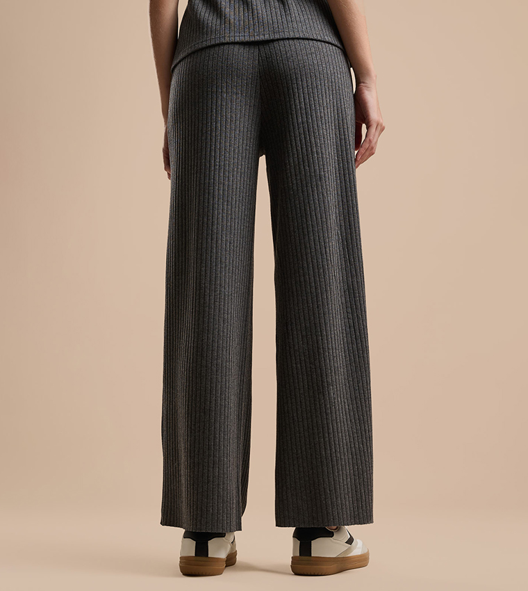 Ribbed Wide Leg Pants with Elastic Waist