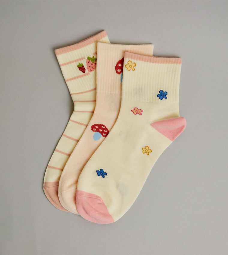3 Pack Printed Crew Ankle Socks