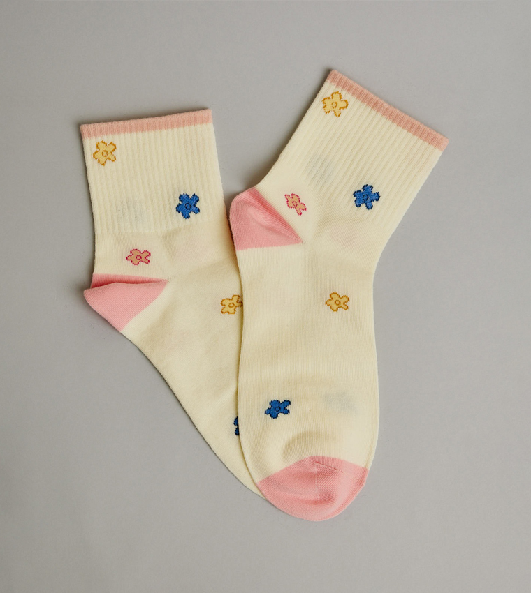 3 Pack Printed Crew Ankle Socks