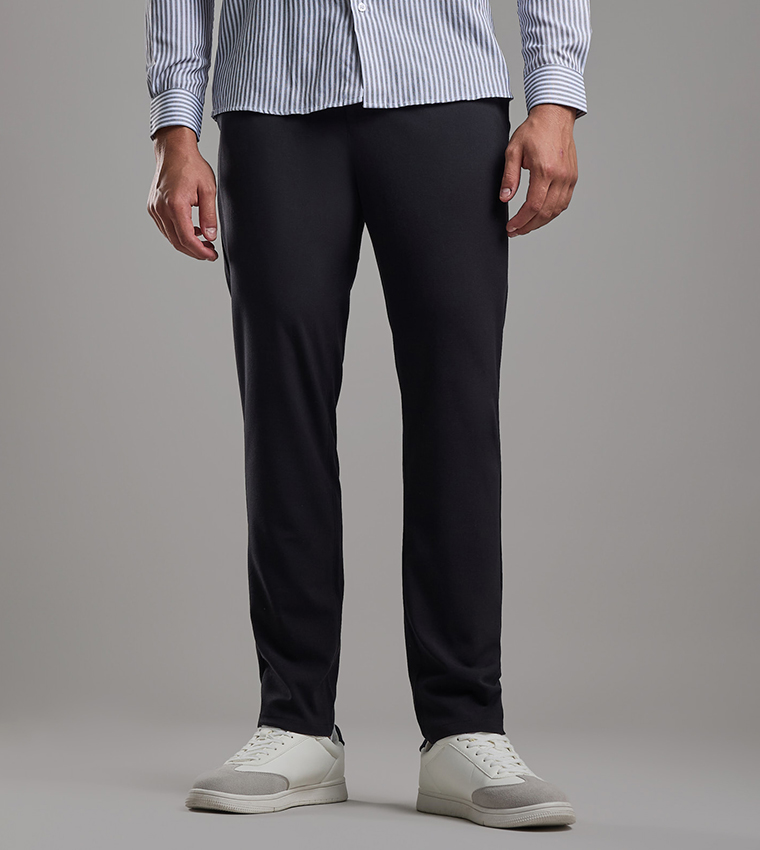 Solid Relaxed Fit Pants with Button Closure