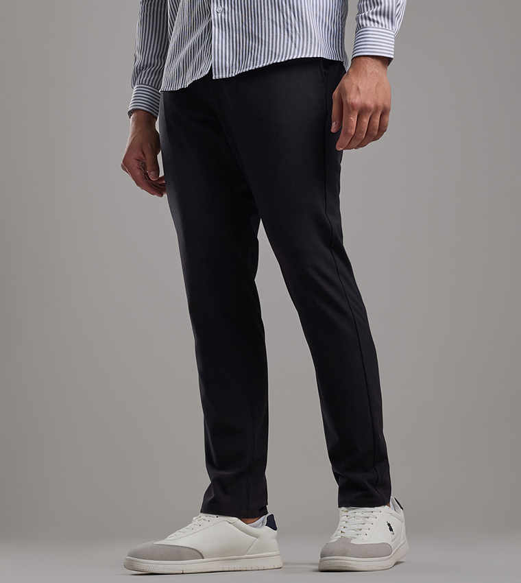 Solid Relaxed Fit Pants with Button Closure