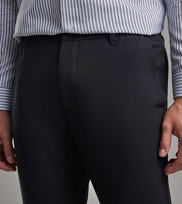 Solid Relaxed Fit Pants with Button Closure