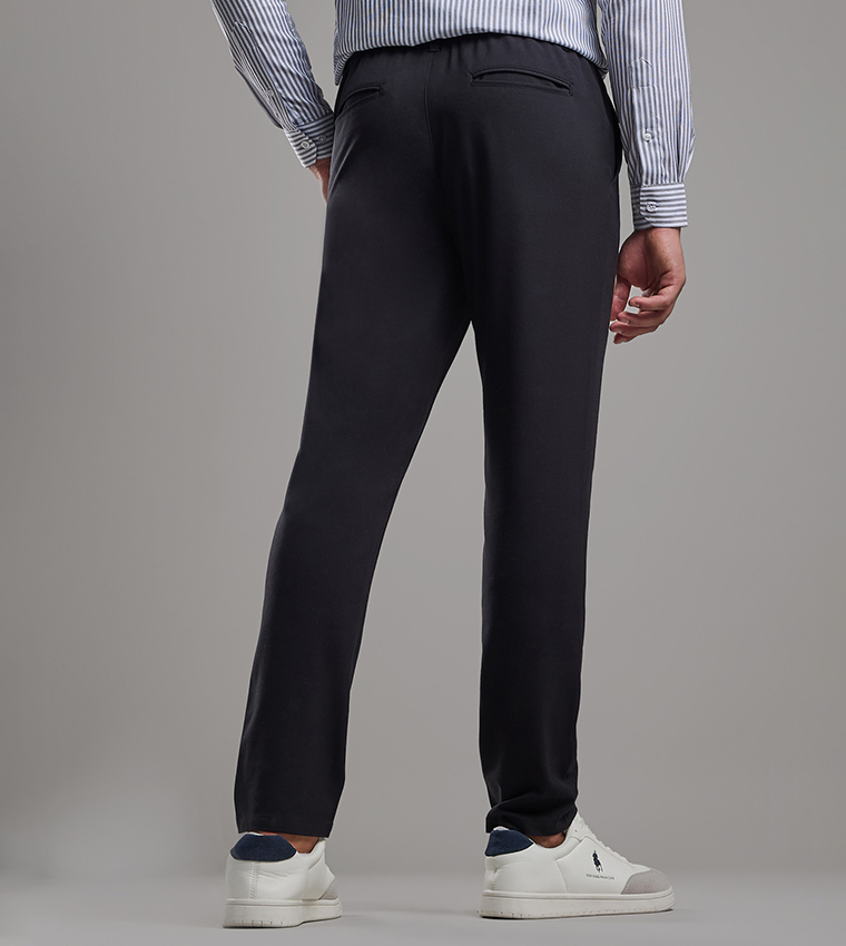 Solid Relaxed Fit Pants with Button Closure