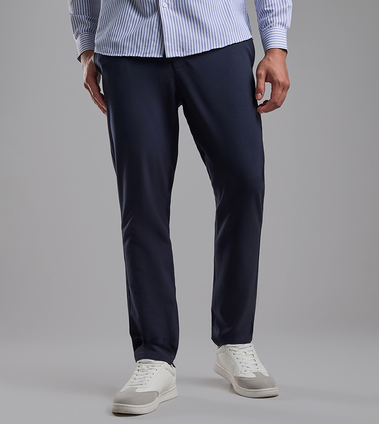 Solid Relaxed Fit Pants with Button Closure