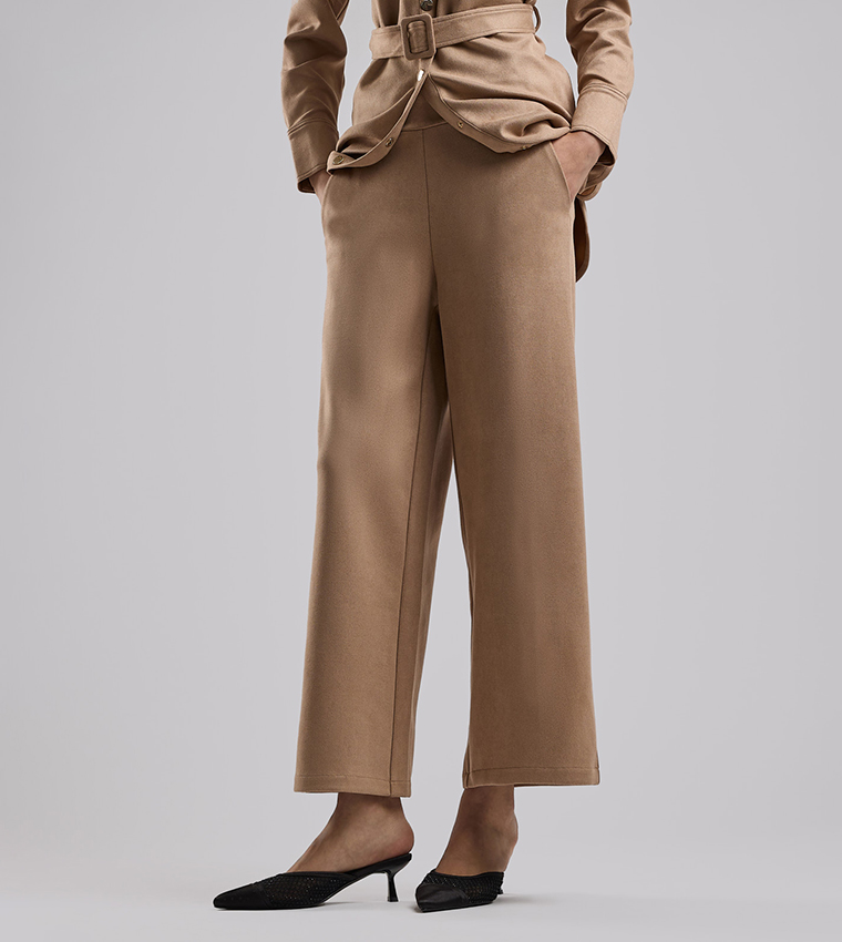 Solid Wide Leg Pants with Drawstring Waist