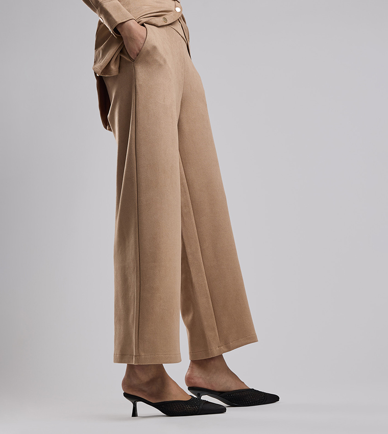 Solid Wide Leg Pants with Drawstring Waist