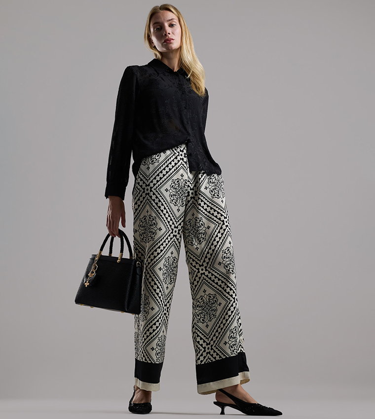 Self Patterned Shirt with Classic Collar and Long Sleeves