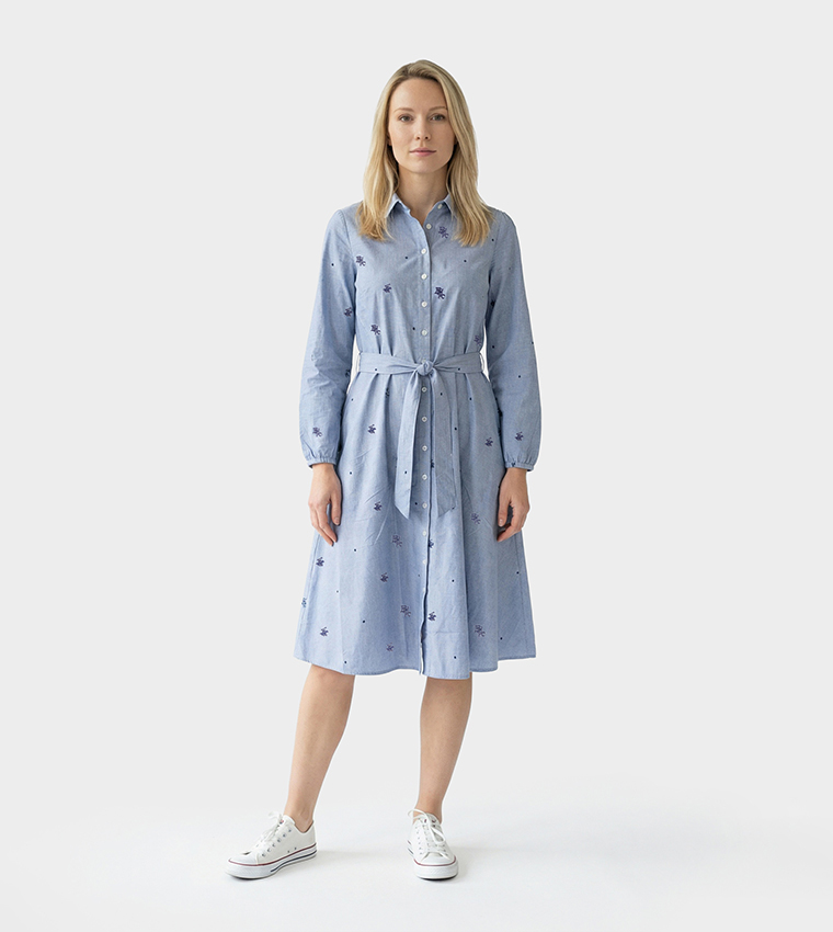 Printed Belted Shirt Dress