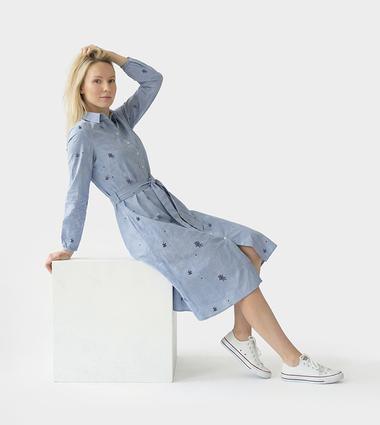 Printed Belted Shirt Dress