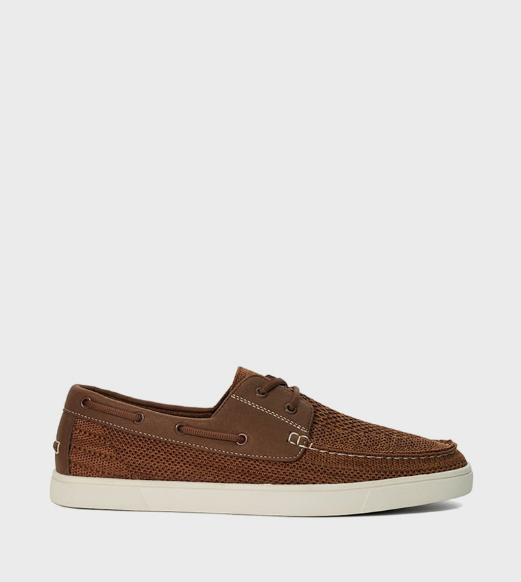 Dune boat shoes in tan leather on sale