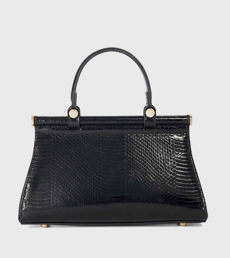 BORDEAUX Croc Textured Top Handle Bag