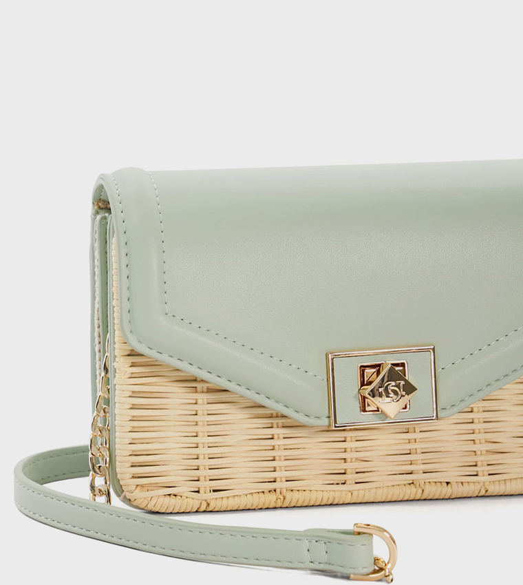 DASSIA Color Block Raffia Shoulder Bag