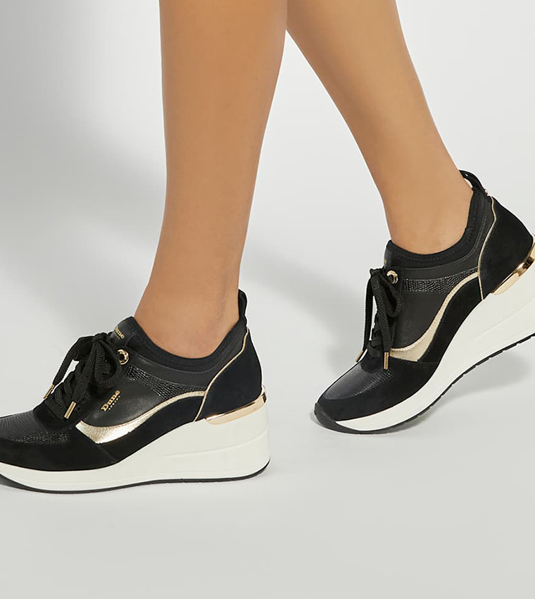 Buy Dune London ELARAH Lace Up Wedge Sneakers In Black | 6thstreet