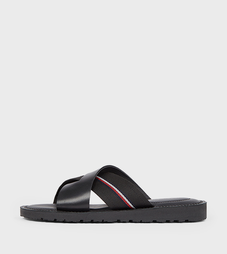 Stripe Detail Criss-Cross Strap Flat Sandals