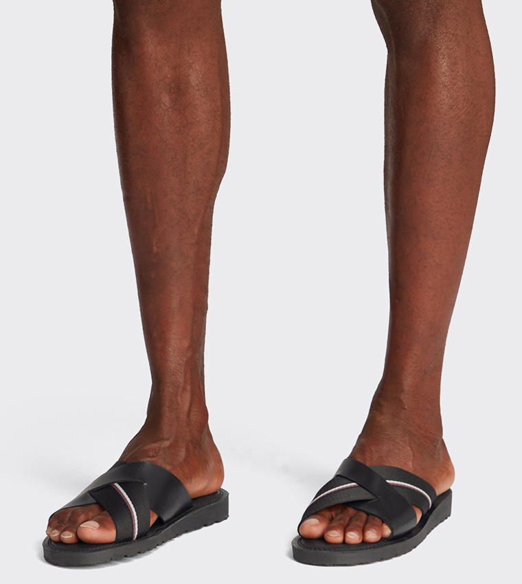 Stripe Detail Criss-Cross Strap Flat Sandals