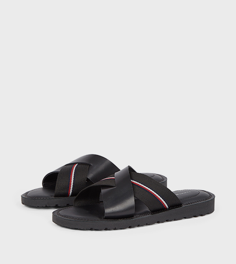 Stripe Detail Criss-Cross Strap Flat Sandals