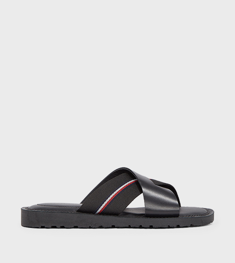 Stripe Detail Criss-Cross Strap Flat Sandals