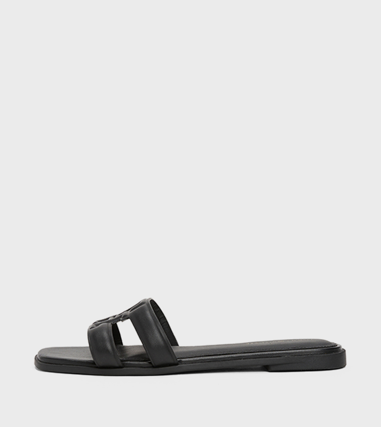 Quilted Logo Strap Flat Sandals