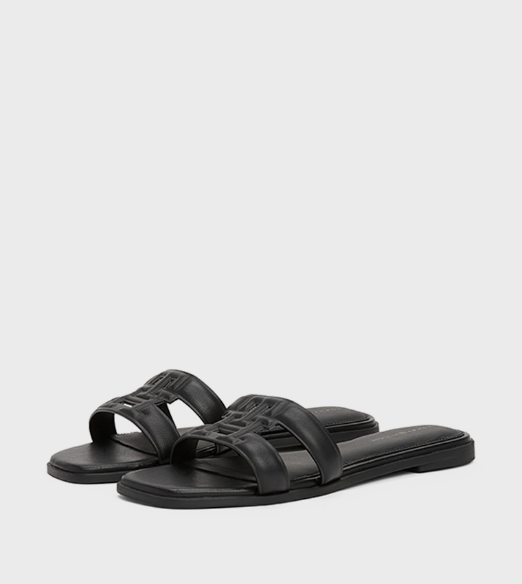 Quilted Logo Strap Flat Sandals