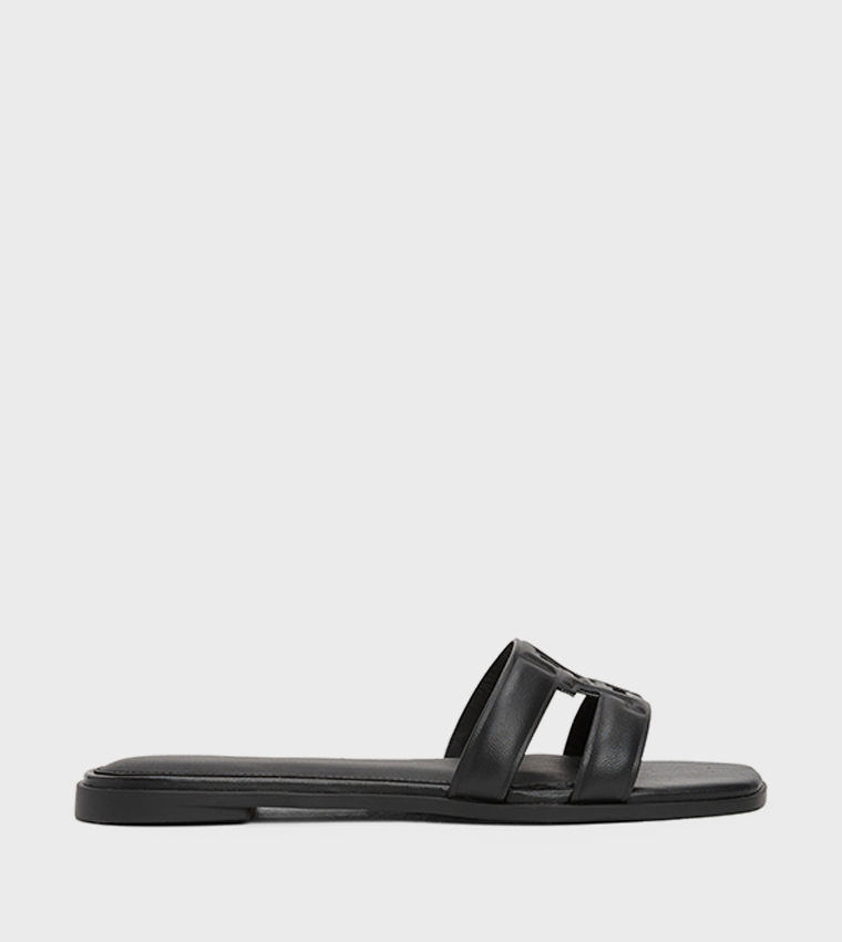 Quilted Logo Strap Flat Sandals