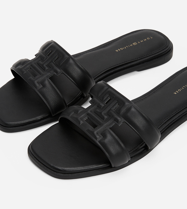 Quilted Logo Strap Flat Sandals