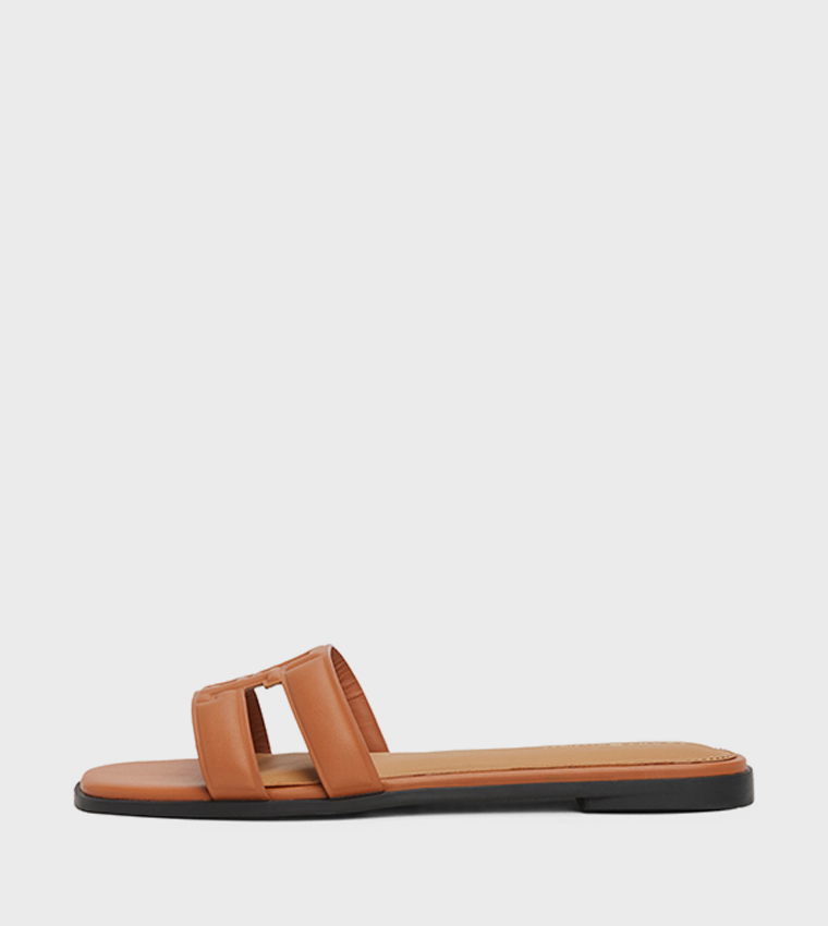 Quilted Logo Strap Flat Sandals