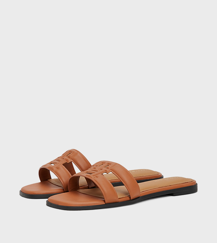 Quilted Logo Strap Flat Sandals