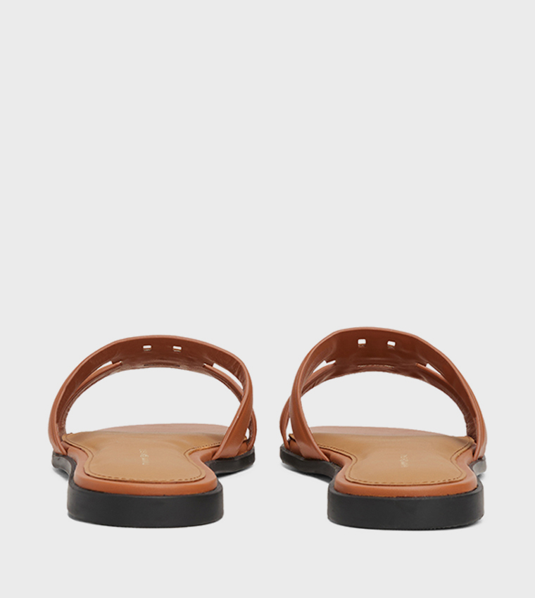 Quilted Logo Strap Flat Sandals