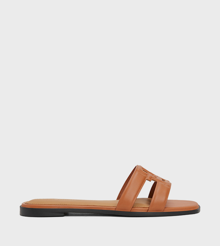Quilted Logo Strap Flat Sandals