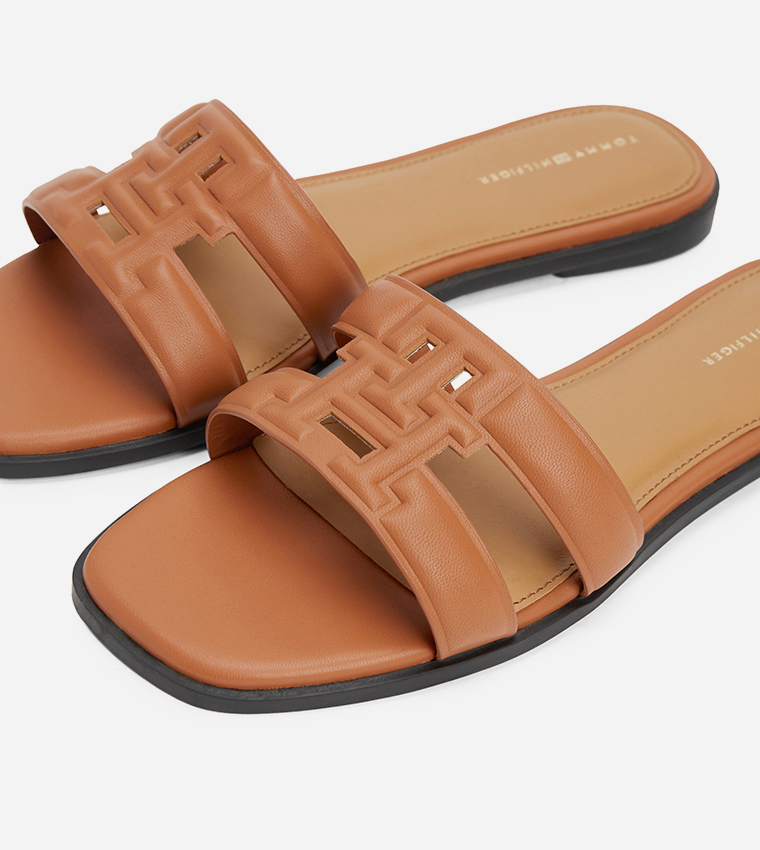 Quilted Logo Strap Flat Sandals