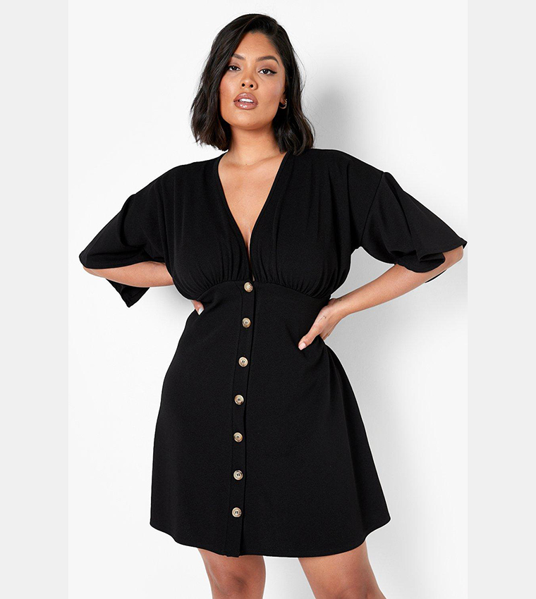 Button Down Angel Sleeves Shift Dress