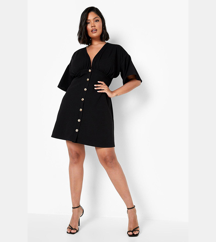 Button Down Angel Sleeves Shift Dress
