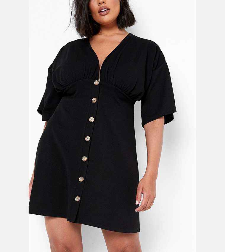 Button Down Angel Sleeves Shift Dress