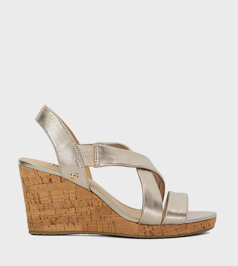 KAMIES Metallic Strappy Wedge Sandals