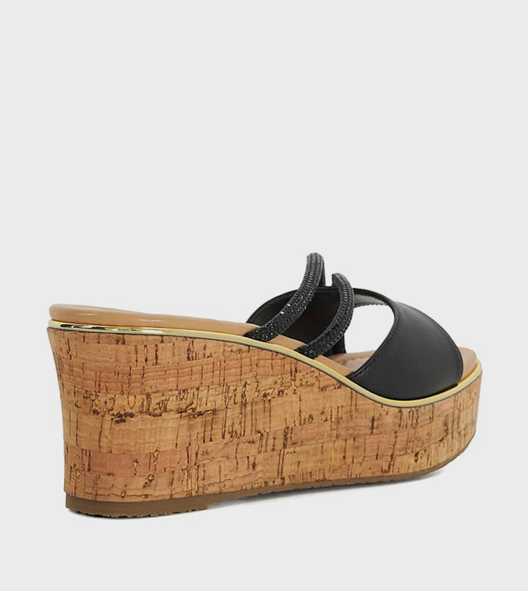 KIARA Embellished Cork Wedge Sandals