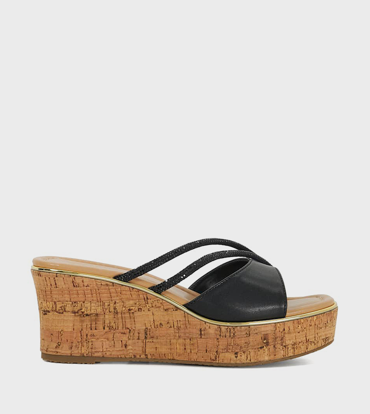 KIARA Embellished Cork Wedge Sandals