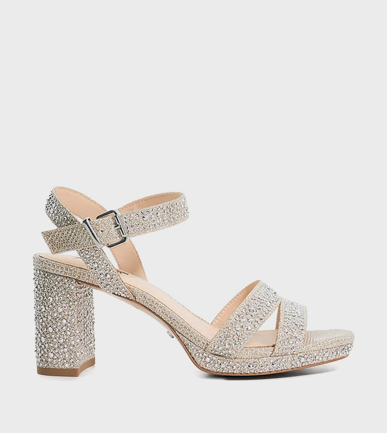 MANIFESTING Embellished Block Heel Sandals